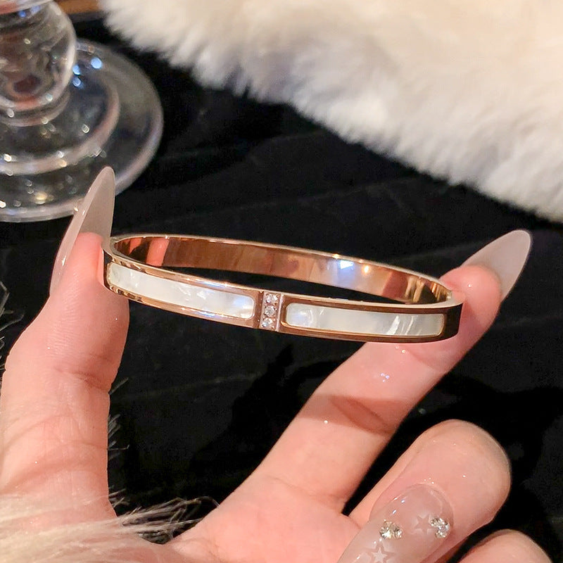 Wholesale Real Gold Electroplated Zircon Titanium Steel Bracelet